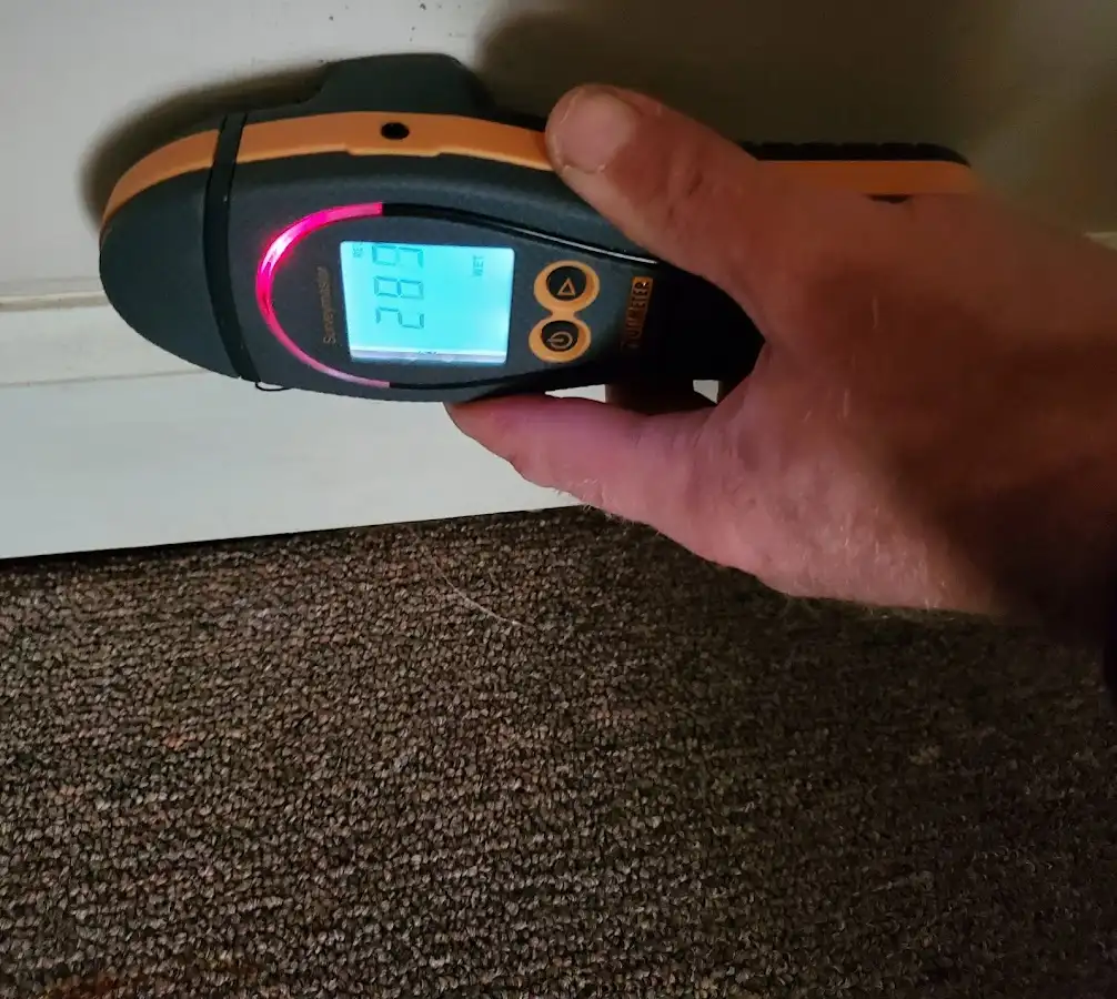 Moisture detection at baseboard during Sewage Cleanup & Sanitation in Tempe